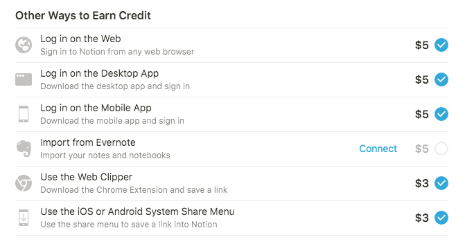 notion earn creadit